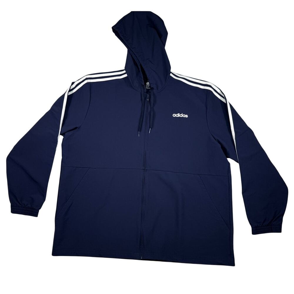 Adidas Men's 2XL Essentials Fleece 3-Stripe Full-Zip Hoodie - Navy Blue